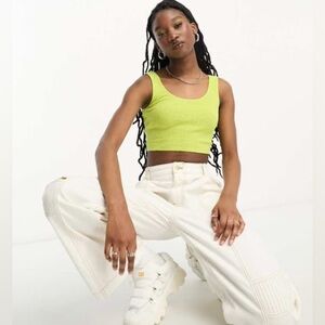 ASOS crop knitted top with scoop neck in lime green size 2